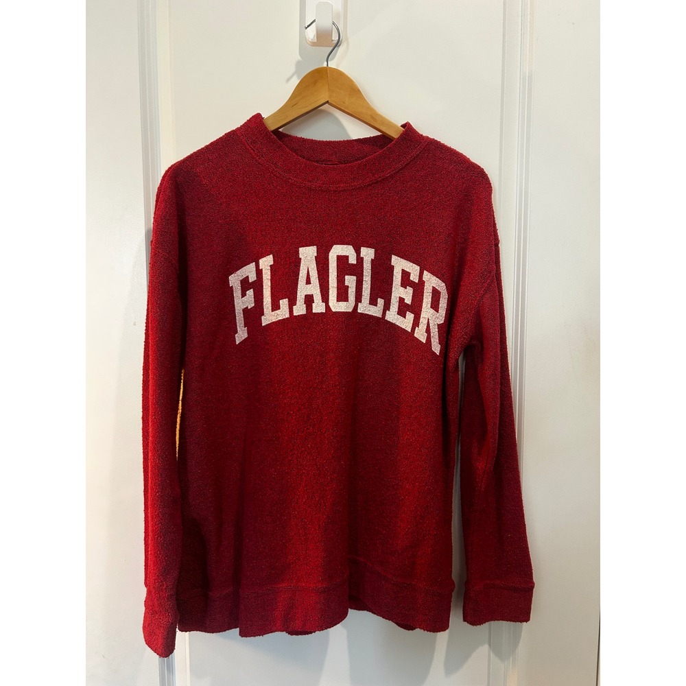 MV Sport Flagler College Sweatshirt Red Textured Knit Crewneck Small